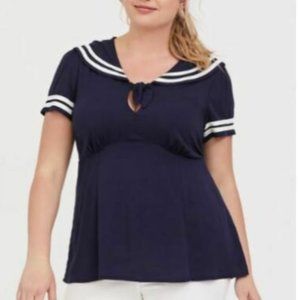 Navy Blue Tie Front Sailor Blouse